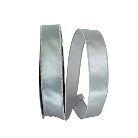 RELIANT RIBBON Satin Value Wired Edge Ribbon Silver 1.5 in. x 50 yards 92575W-070-09K
